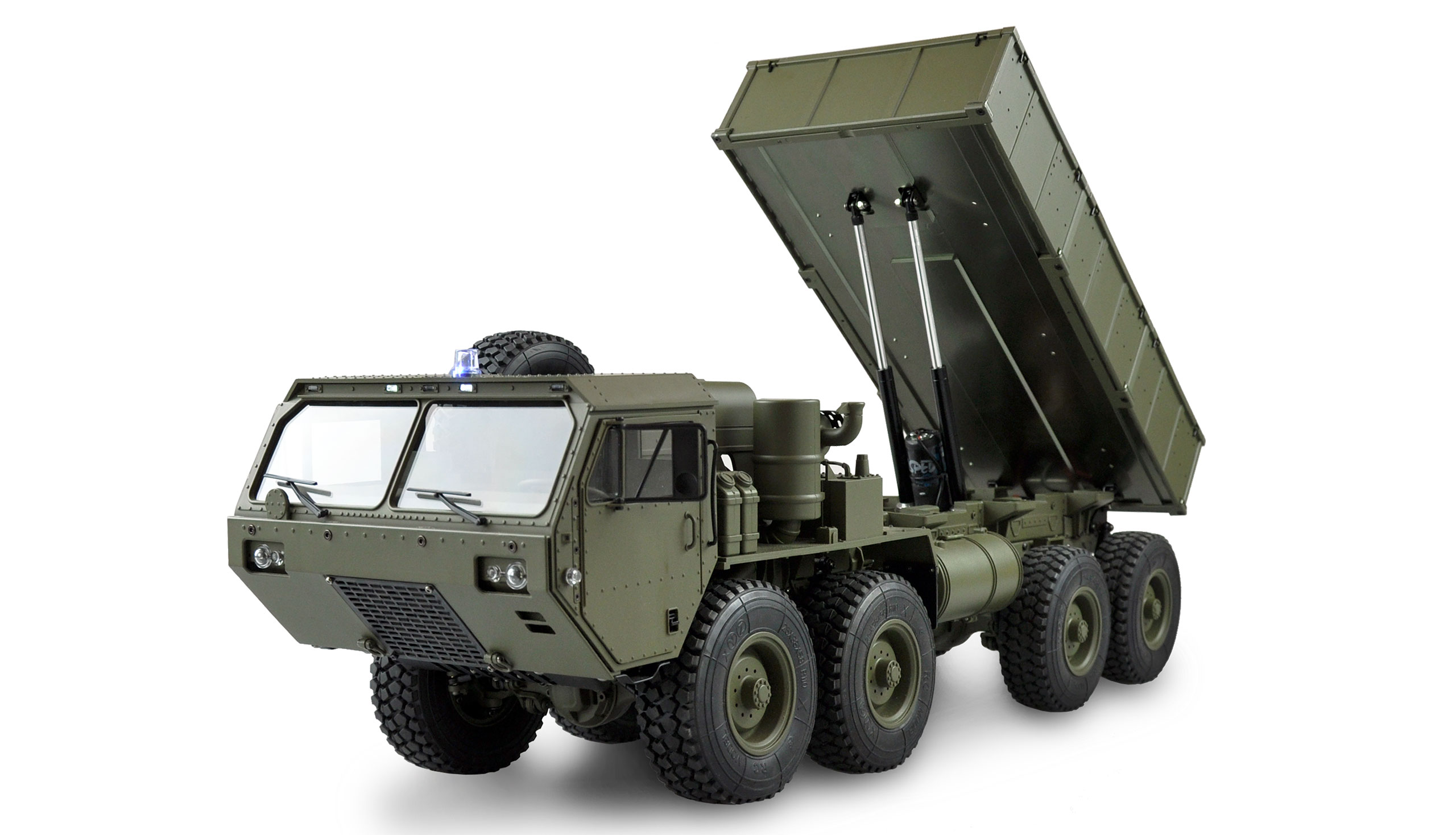RC vojenský nákladní automobil zelený se světlem a zvukem 8CH 1/12 2.4G 8x8