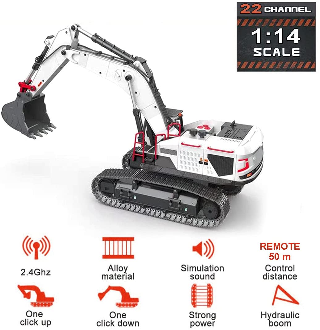 RC bagr Huina 1594 včetně drapáku na dřevo, bouracího kladiva, drapáku