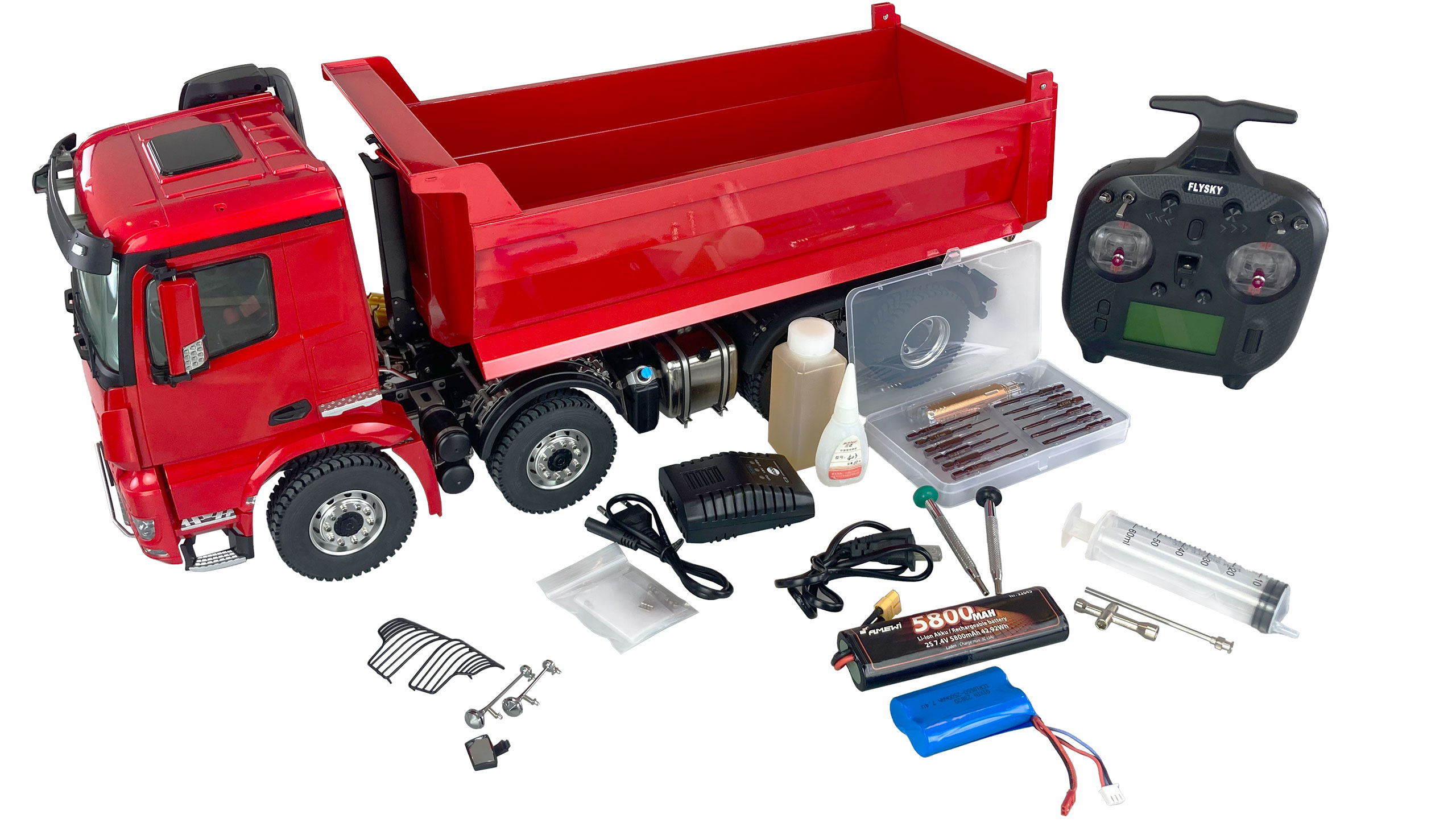 HYDRAULICKÝ SKLÁPĚČ MERCEDES-BENZ AROCS PRO 8X8 1:14 RTR ČERVENÝ