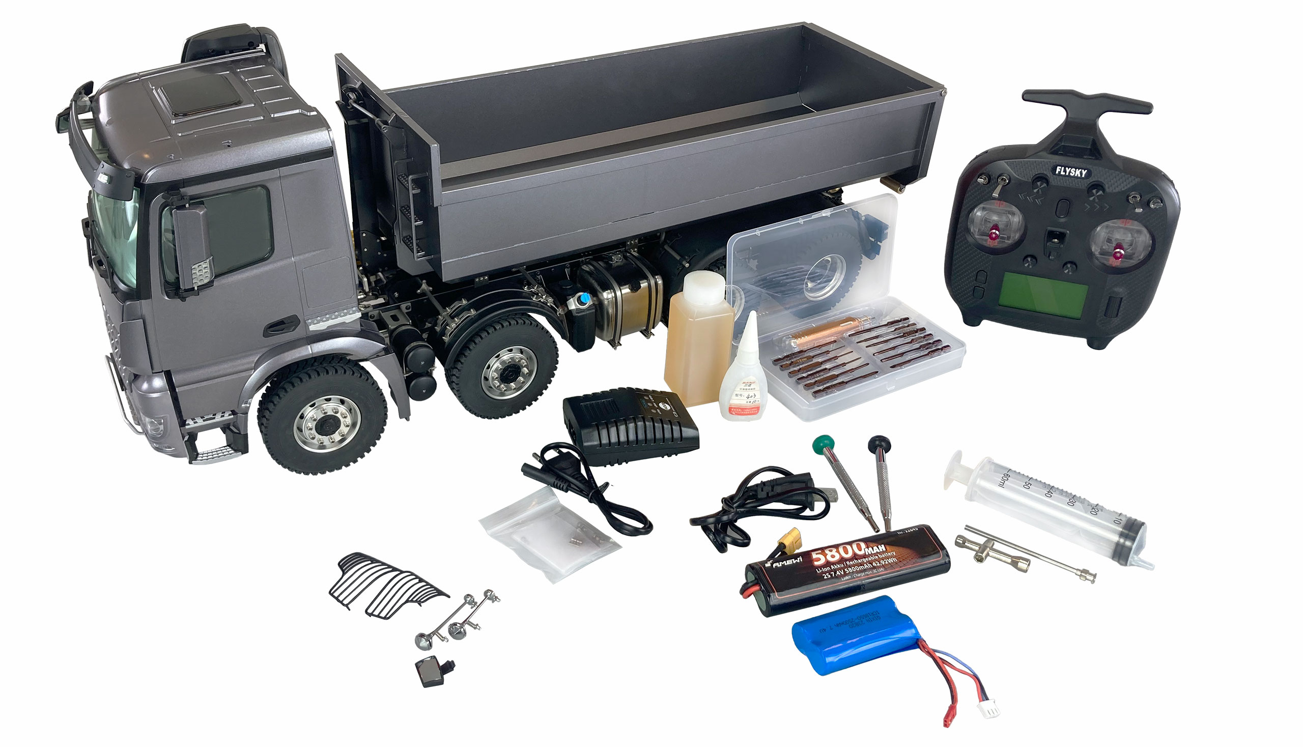 HYDRAULICKÝ SKLÁPĚČ KONTEJNER  MERCEDES-BENZ AROCS PRO 8X8 1:14 RTR ŠEDÝ