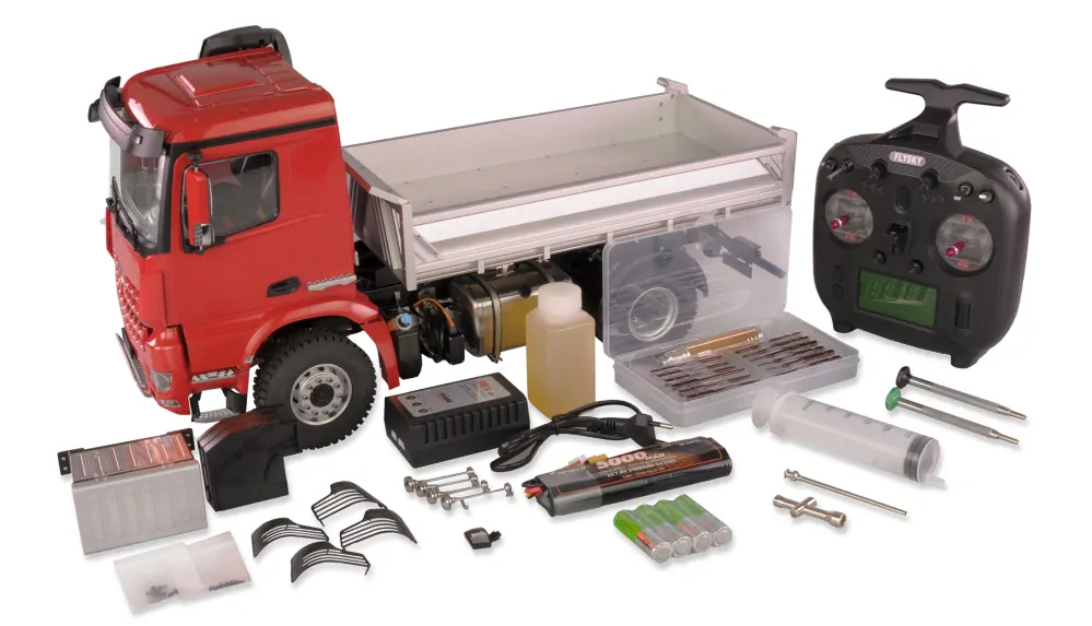 MERCEDES-BENZ AROCS HYDRAULICKÝ SKLÁPĚČ PRO 4X4 1:14 RTR ČERVENÝ