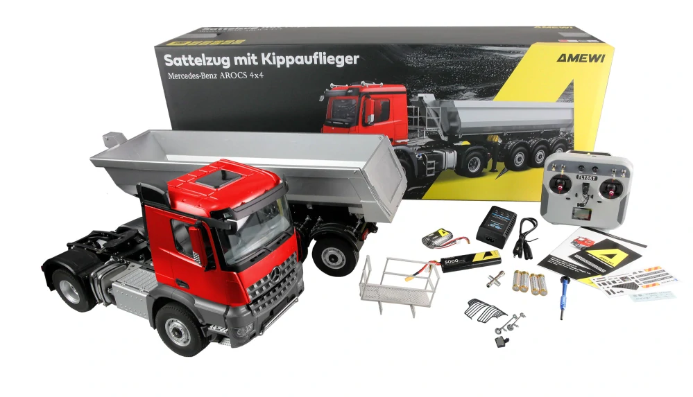Tahač Mercedes-Benz Arocs s korbou 4x4 1:14 RTR červený