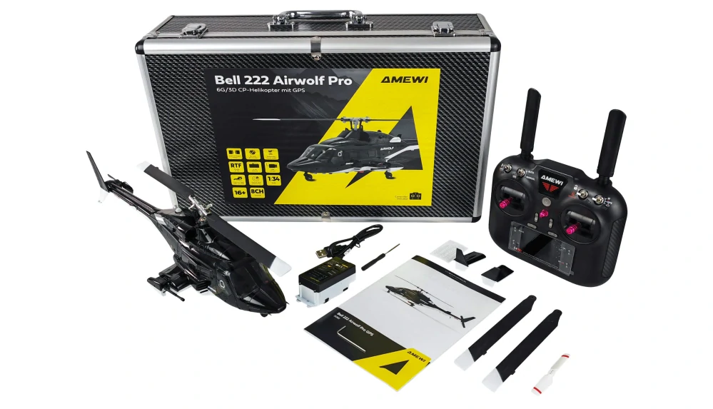 Vrtulník Bell 222 Airwolf Pro s GPS, 8 kanálů, 3D/6G RTF