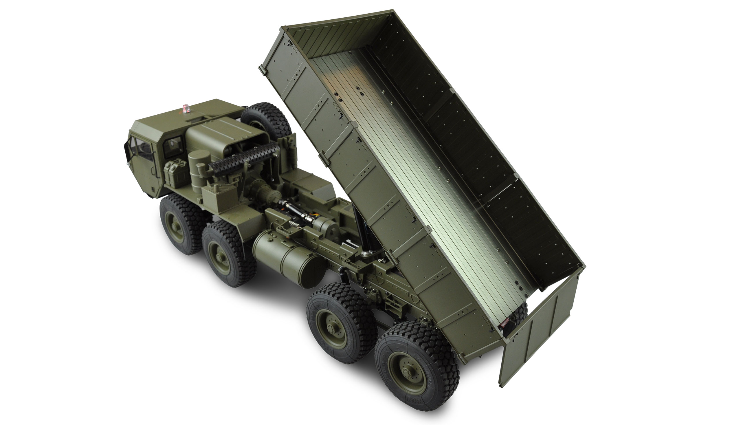RC vojenský nákladní automobil zelený se světlem a zvukem 8CH 1/12 2.4G 8x8