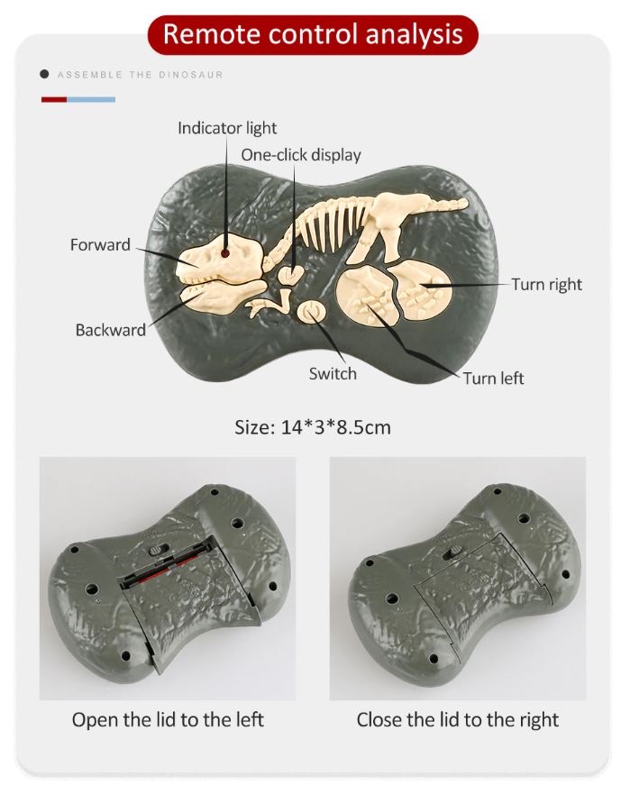 dinosaurus RC Velociraptor 2,4 GHz dálkově ovládaný dino šedý modrý