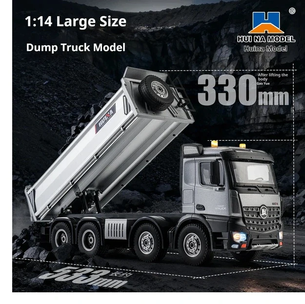 RC sklápěč 1:14 12kanálový 2,4 GHz – stříbrný