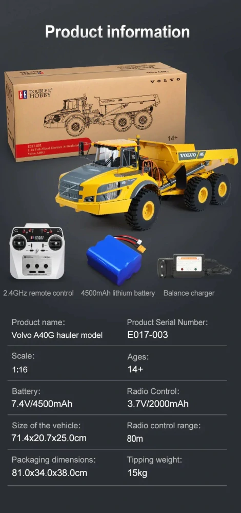 Elektrický sklápěč Volvo A40G 1:14 RTR