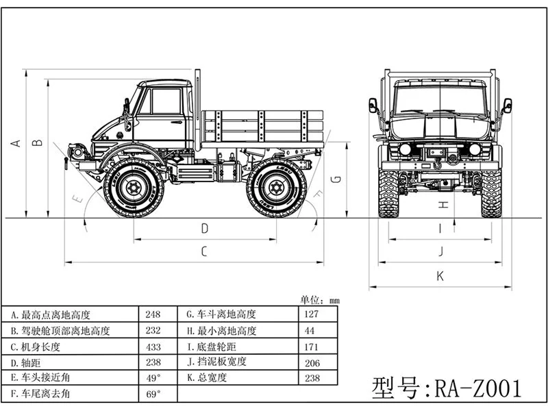 Terénní sklápěč Unimog 1:10 se sněhovou radlicí