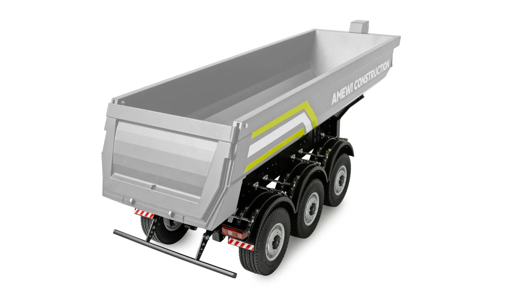 Třínápravový kovový sklápěcí přívěs, měřítko 1:14, stříbrná barva