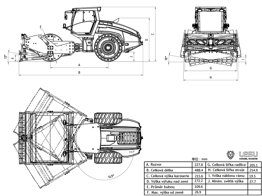 Lesu stavebnice nivelační válec H13i s hydraulikou, 1:14