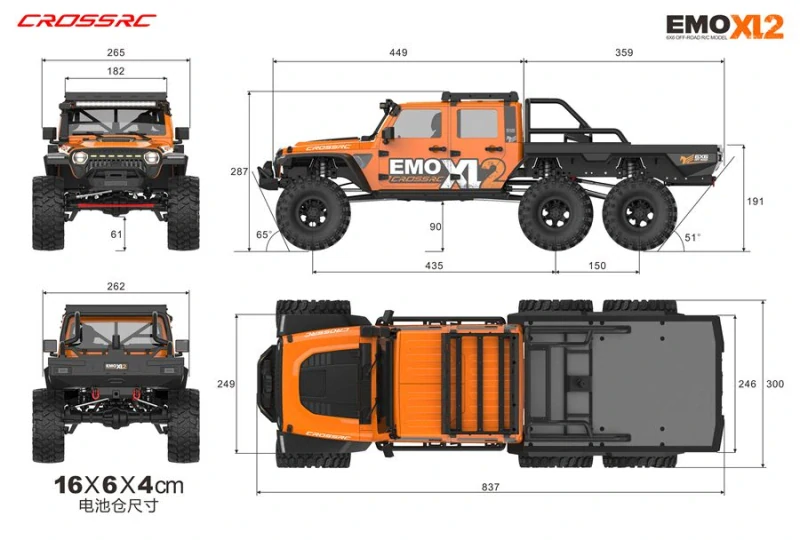 CROSS-RC Crawler EMO XL2 2025, 6x6, 1:8, RTR, střídavý, žlutý