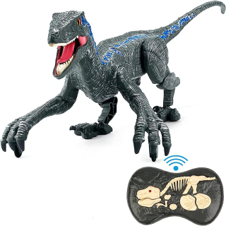 dinosaurus RC Velociraptor 2,4 GHz dálkově ovládaný dino šedý modrý